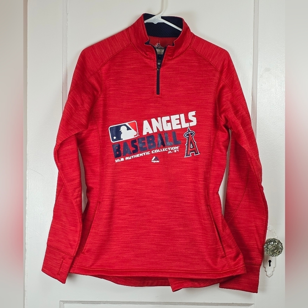 NWT Majestic MLB Angels Baseball Quarter Zip Jacket Large